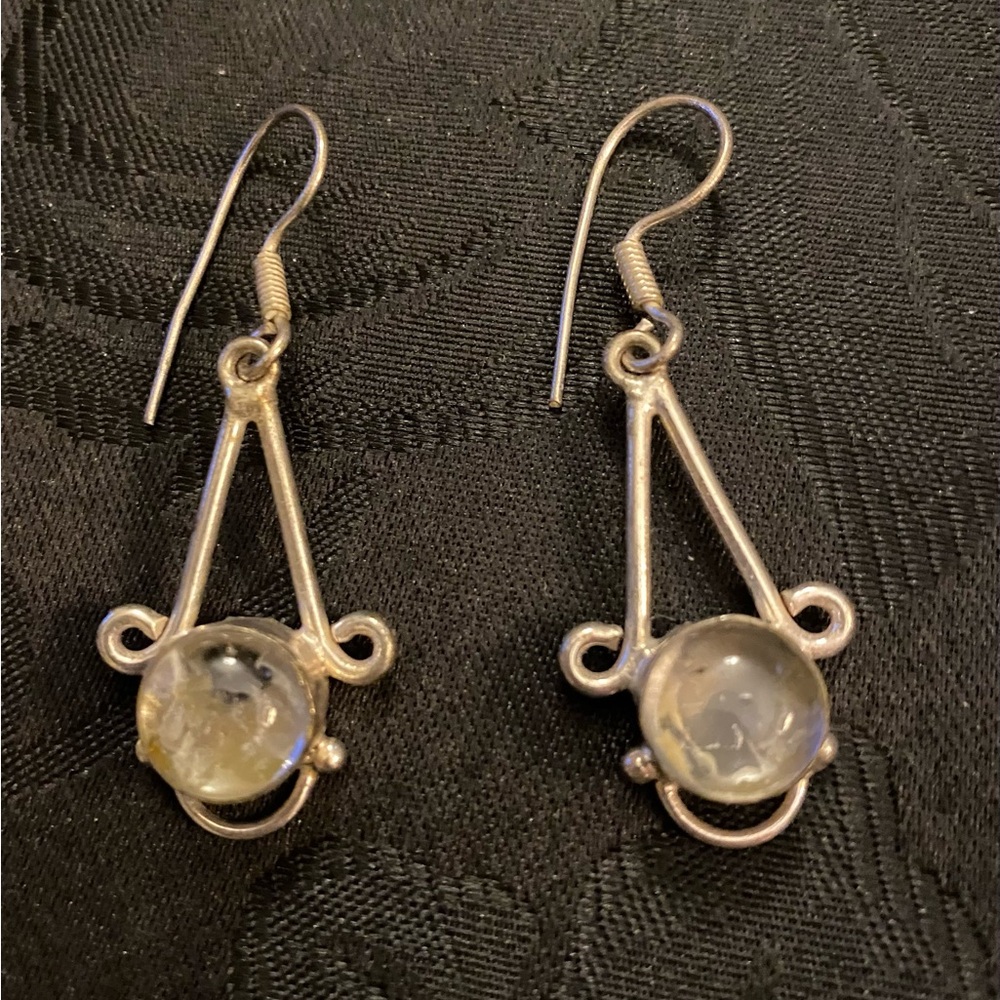 Elegant Artisan Silver Plated Dangle Moonstone Type Earrings